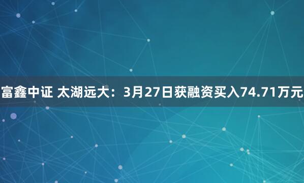 富鑫中证 太湖远大：3月27日获融资买入74.71万元