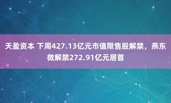 天盈资本 下周427.13亿元市值限售股解禁，燕东微解禁272.91亿元居首